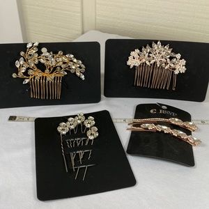 Set of 4 rhinestone hair pins combs barrette